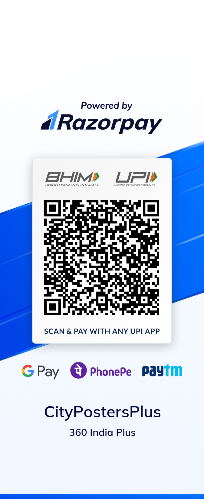 360 India Plus Razorpay UPI QR Code